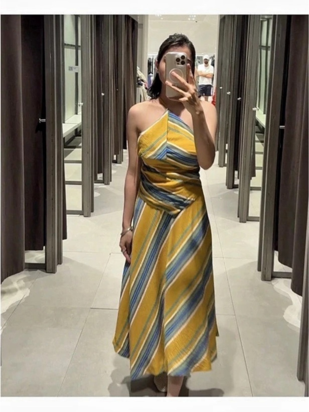 Striped Midi Dress in Yellow & Blue Size Medium - Picture 3 of 8